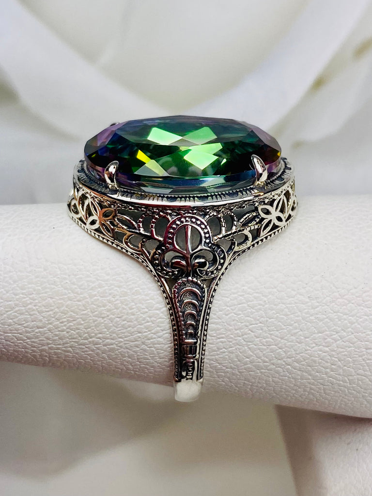 Mystic Topaz Ring, Persian Art Deco Ring, Vintage Jewelry, Sterling Silver, Silver Embrace Jewelry D230
