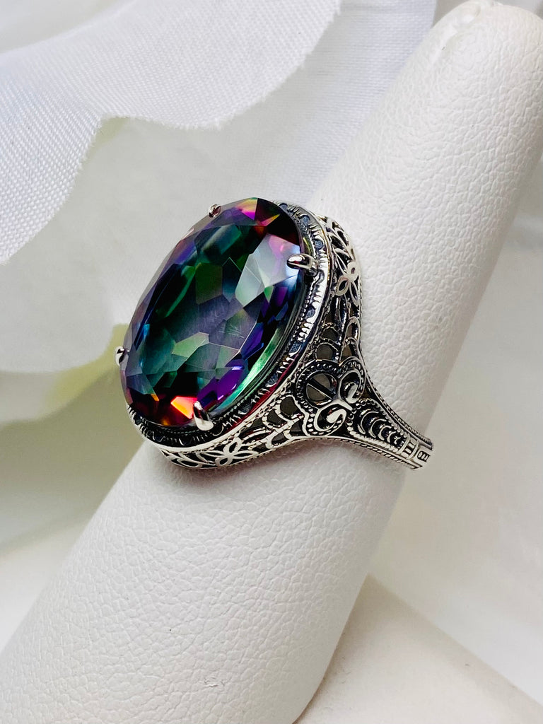 Mystic Topaz Ring, Persian Art Deco Ring, Vintage Jewelry, Sterling Silver, Silver Embrace Jewelry D230