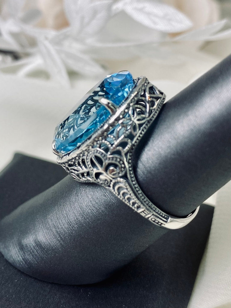 Natural Blue Topaz Sky blue Ring, Persian Art Deco Ring, Vintage Jewelry, Sterling Silver, Silver Embrace Jewelry D230