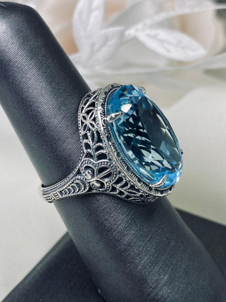 Natural Sky blue Topaz Persian Art Deco Ring, Vintage Jewelry, Sterling Silver, Silver Embrace Jewelry D230