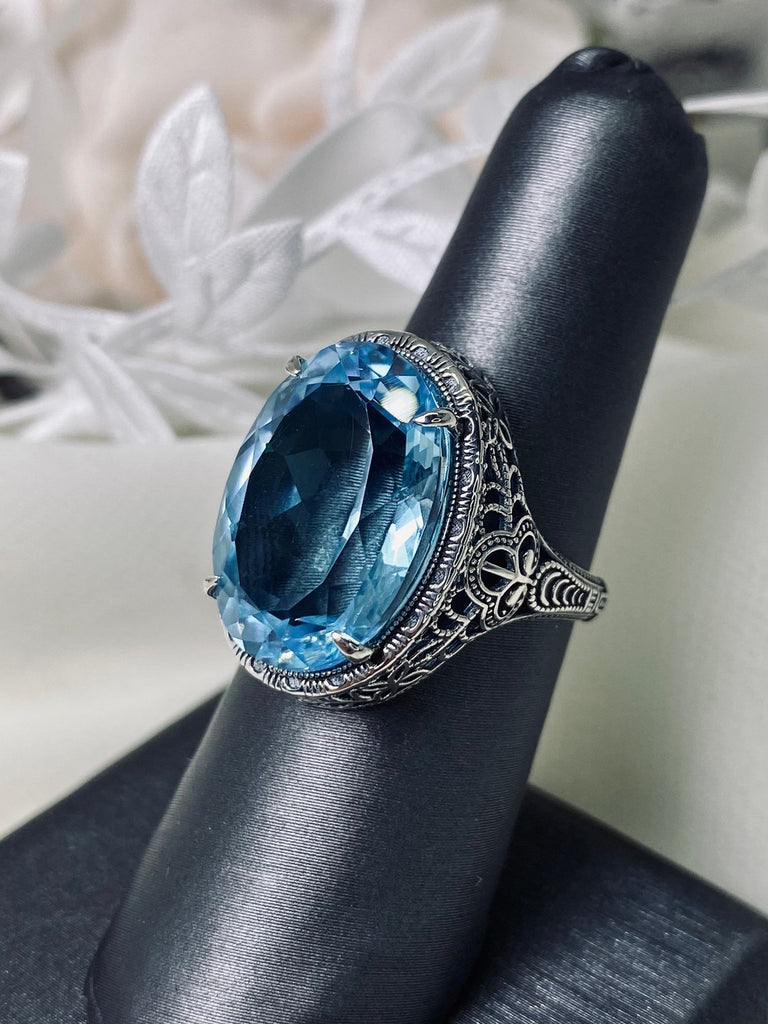 Natural Blue Topaz Sky blue Ring, Persian Art Deco Ring, Vintage Jewelry, Sterling Silver, Silver Embrace Jewelry D230