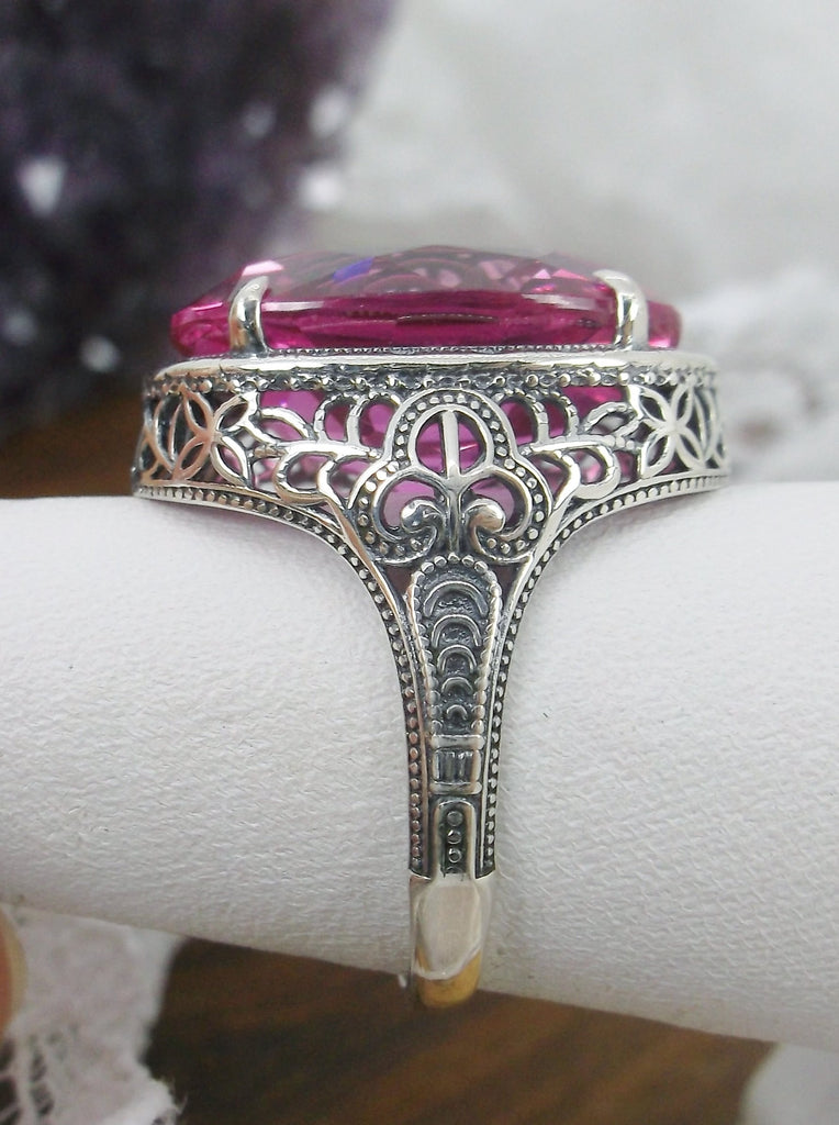 Natural Pink Topaz Ring, Persian Art Deco Ring, Vintage Jewelry, Sterling Silver, Silver Embrace Jewelry D230