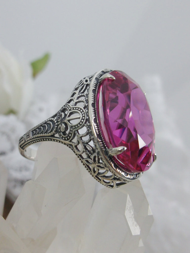 Natural Pink Topaz Ring, Persian Art Deco Ring, Vintage Jewelry, Sterling Silver, Silver Embrace Jewelry D230