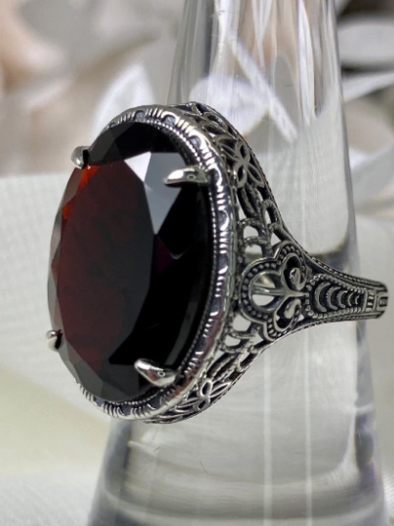 Natural Red Garnet Ring, Persian Art Deco Ring, Vintage Jewelry, Sterling Silver, Silver Embrace Jewelry D230