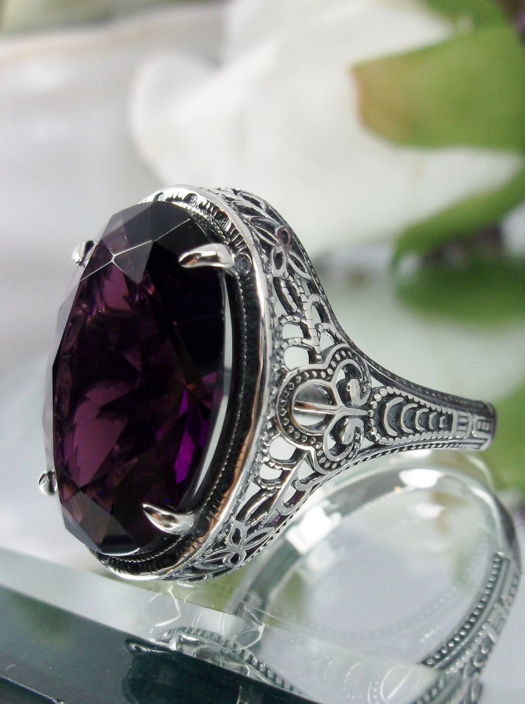Purple Amethyst Ring, Persian Art Deco Ring, Vintage Jewelry, Sterling Silver, Silver Embrace Jewelry D230