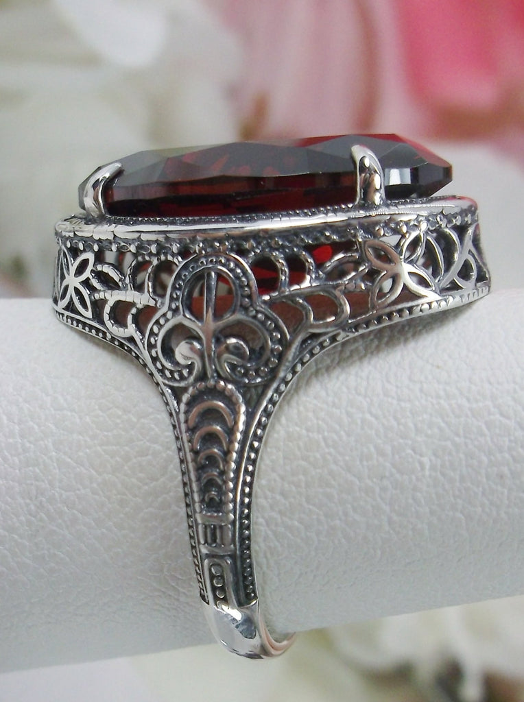 Red Garnet CZ Ring, Red Cubic Zirconia Persian Art Deco Ring, Vintage Jewelry, Sterling Silver, Silver Embrace Jewelry D230