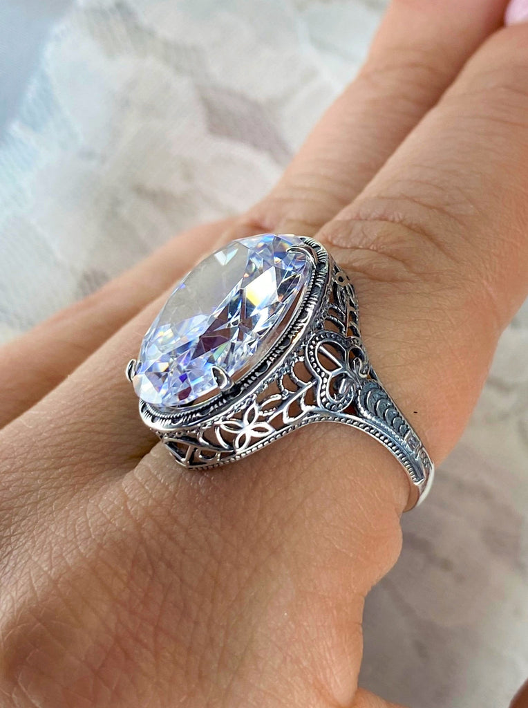 White CZ Ring, Persian Art Deco Ring, Vintage Jewelry, Sterling Silver, Silver Embrace Jewelry D230