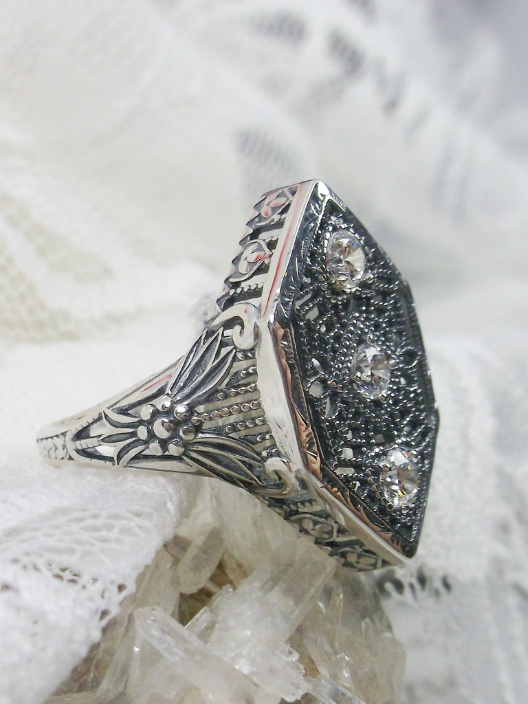 White Cubic Zirconia (CZ) Ring, Charlotte Design, Sterling Silver Filigree, Vintage Jewelry, Silver Embrace Jewelry, D231