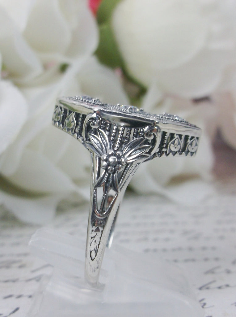 White Cubic Zirconia (CZ) Ring, Charlotte Design, Sterling Silver Filigree, Vintage Jewelry, Silver Embrace Jewelry, D231