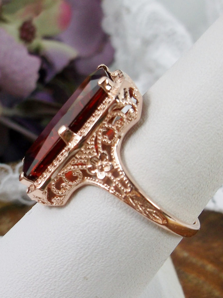 Red Garnet Ring, Rose Gold plated Sterling Silver Filigree, Vintage 1915 Jewelry, Silver Embrace Jewelry, D232