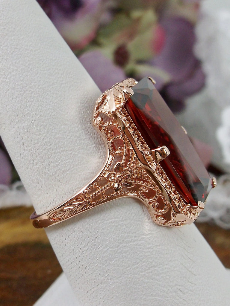 Red Garnet Ring, Rose Gold plated Sterling Silver Filigree, Vintage 1915 Jewelry, Silver Embrace Jewelry, D232