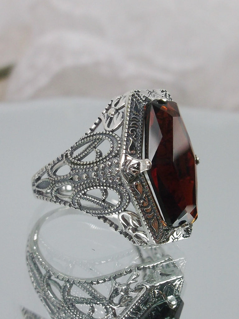 Red Garnet Ring, Hexagon gem, solitaire, Art Deco Jewelry, Silver Filigree, Silver Embrace Jewelry D237