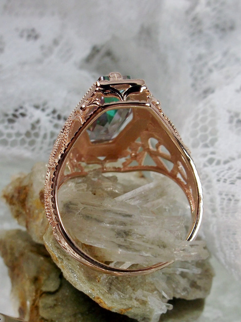 Mystic Topaz Ring, Hexagon Gem, Rose Gold plated, Art deco Filigree, Vintage Jewelry, Silver Embrace Jewelry D237