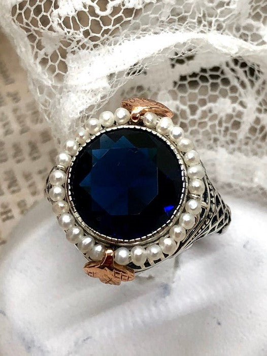 14k White Gold Genuine Blue Sapphire Oval & Diamond Halo Twist Ring