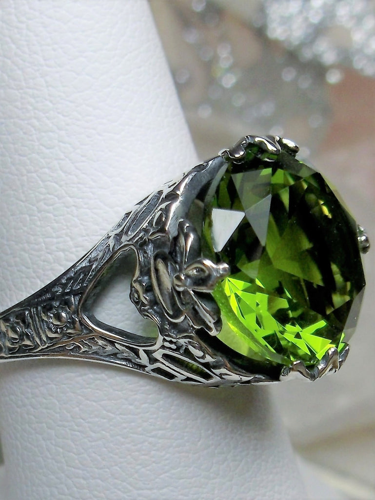 HUGE Peridot Ring, Simulated green peridot, sterling silver filigree, princess design, victorian jewelry, Silver Embrace Jewelry, D29