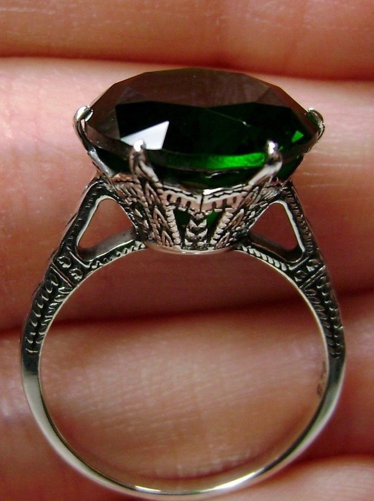 Green Emerald Ring, simulated gemstone, classic solitaire Victorian style Ring