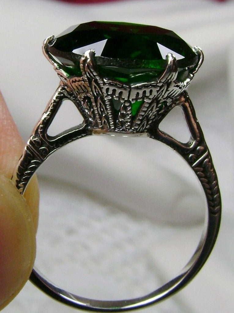 Green Emerald Ring, simulated gemstone, classic solitaire Victorian style Ring