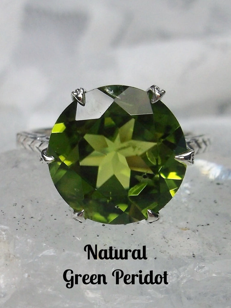 Natural Green Peridot Ring, Natural gemstone, classic solitaire, Victorian sterling silver filigree, Silver Embrace Jewelry