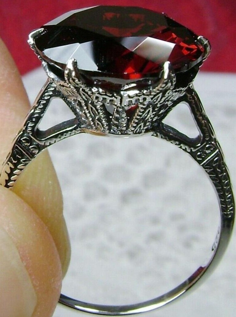Red Garnet CZ Ring, Cubic Zirconia gemstone, classic solitaire Victorian style Ring