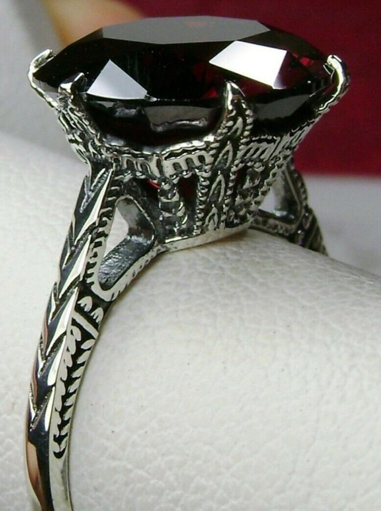 Red Garnet CZ Ring, Cubic Zirconia gemstone, classic solitaire Victorian style Ring