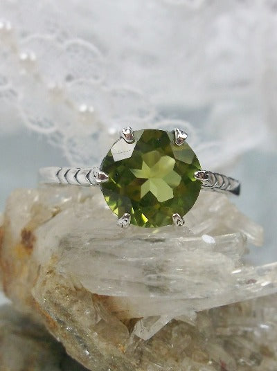 Natural Peridot, Green Peridot, Natural Gemstone Ring, 9mm Solitaire, Classic setting, 100 year old design, Victorian Filigree, Sterling Silver, Silver embrace jewelry, D37z