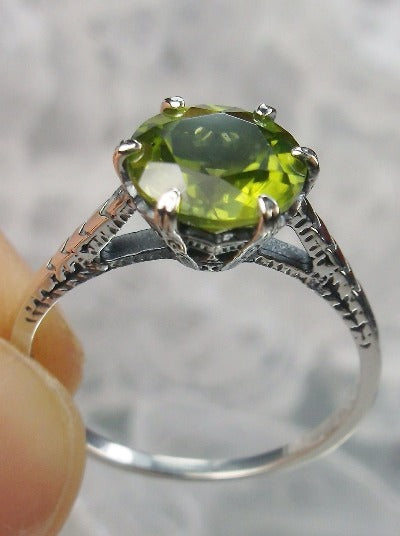 Natural Peridot, Green Peridot Natural Gemstone Ring, 9mm Solitaire, Classic setting, 100 year old design, Victorian Filigree, Sterling Silver, Silver embrace jewelry, D37z