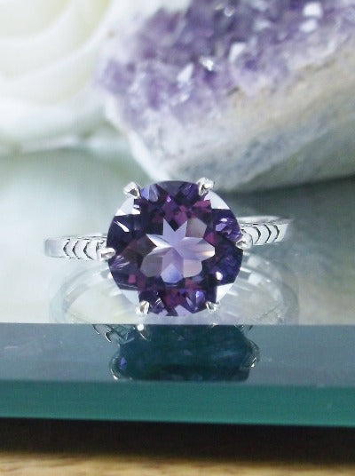 Natural Amethyst Ring, Purple Amethyst Natural Gemstone Ring, 9mm Solitaire, Classic setting, 100 year old design, Victorian Filigree, Sterling Silver, Silver embrace jewelry, D37z