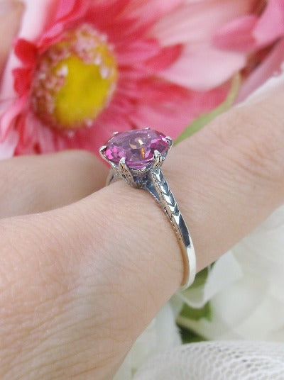 Natural Topaz Ring, Pink Topaz Natural Gemstone Ring, 9mm Solitaire, Classic setting, 100 year old design, Victorian Filigree, Sterling Silver, Silver embrace jewelry, D37z