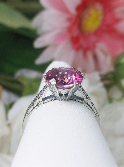 Handmade Pink Topaz Silver Ring – Natural Round-Cut Gemstone, Women's Sizes 6-10, Silver-Plated Copper Band