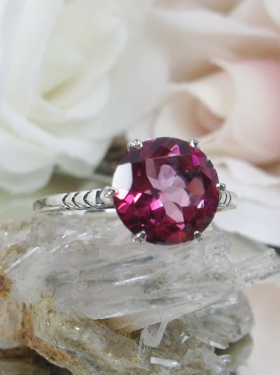 Natural Topaz Ring, Pink Topaz Natural Gemstone Ring, 9mm Solitaire, Classic setting, 100 year old design, Victorian Filigree, Sterling Silver, Silver embrace jewelry, D37z