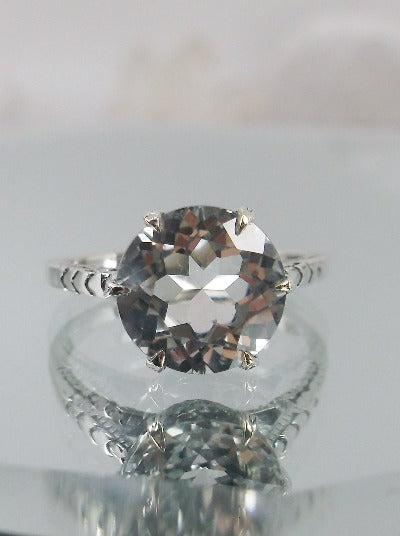 Natural Topaz Ring, White Topaz Faux Diamond Natural Gemstone Ring, 9mm Solitaire, Classic setting, 100 year old design, Victorian Filigree, Sterling Silver, Silver embrace jewelry, D37z