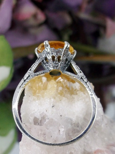 Natural Citrine Ring, Yellow Citrine Natural Gemstone Ring, 9mm Solitaire, Classic setting, 100 year old design, Victorian Filigree, Sterling Silver, Silver embrace jewelry, D37z