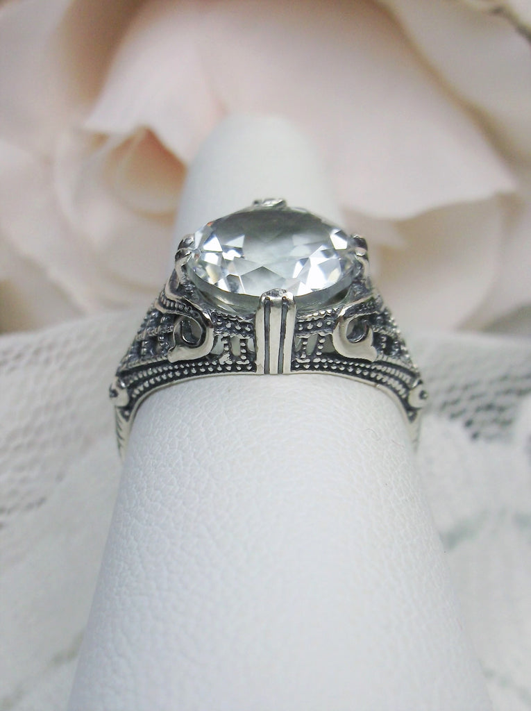 Natural White Topaz Ring, New Bow design, Sterling Silver Filigree, Silver Embrace Jewelry, Vintage Jewelry, D38