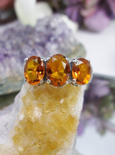 Orange Citrine Trinity 3 stone Ring, Sterling silver filigree, antique jewelry, silver embrace Jewelry, D41