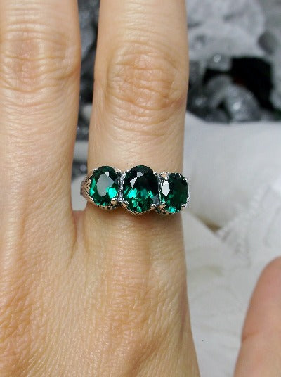Emerald,Aquamarine Peridot Antique Style Three Stone ring - 14K White Gold  |JewelsForMe