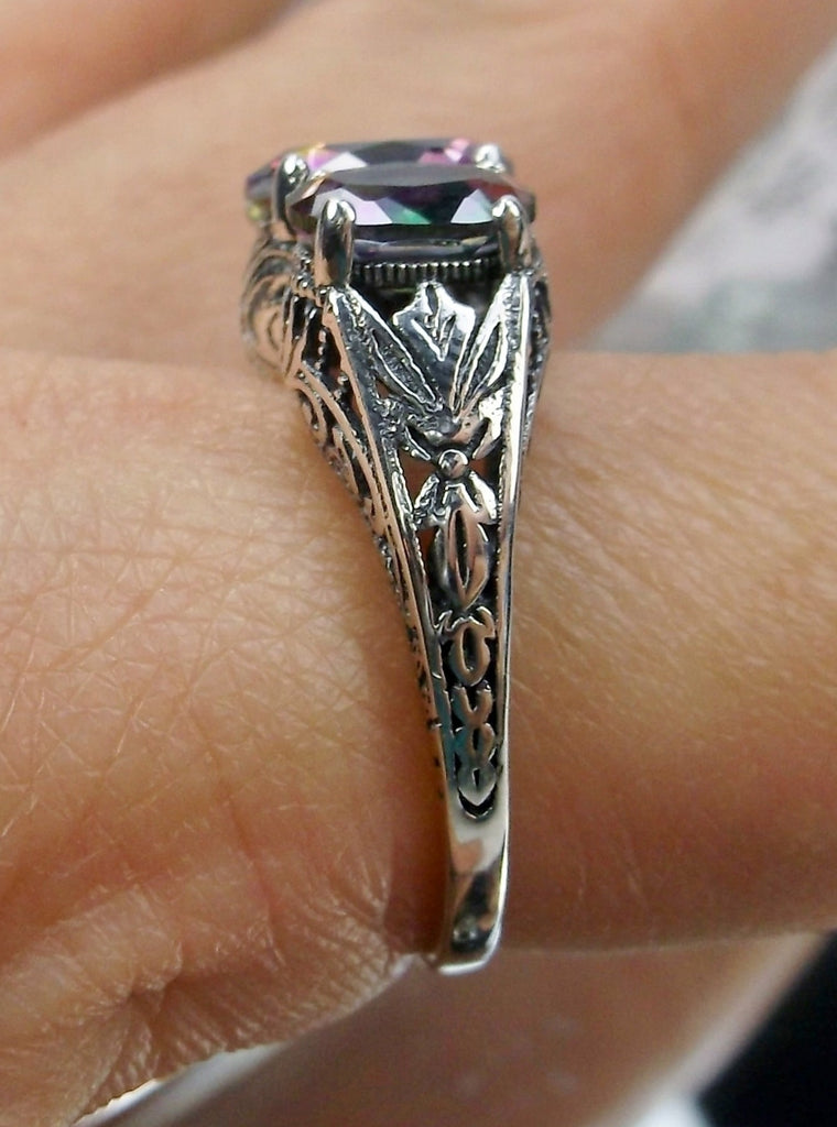 Natural Mystic Topaz Trinity 3 stone Ring, Sterling silver filigree, antique jewelry, silver embrace Jewelry, D41