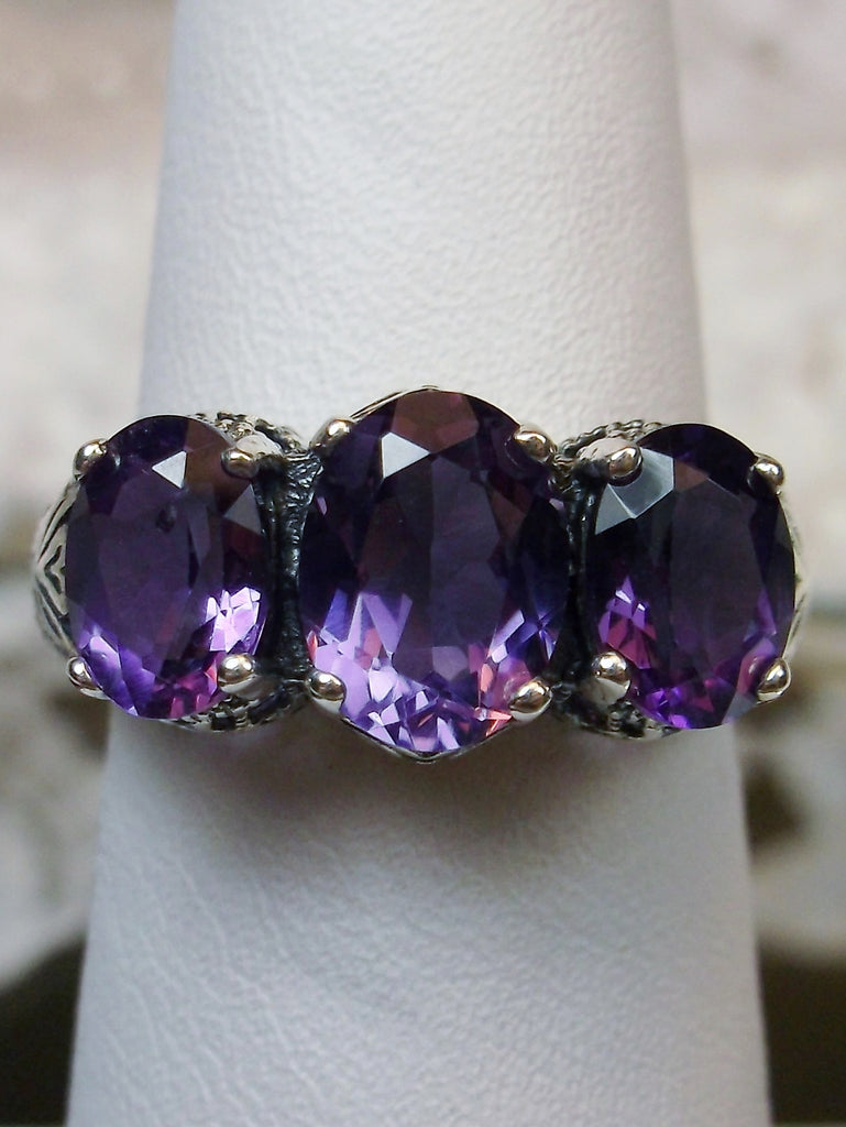 Natural Purple Amethyst Trinity 3 stone Ring, Sterling silver filigree, antique jewelry, silver embrace Jewelry, D41