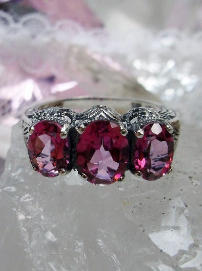 Natural Pink Topaz Trinity 3 stone Ring, Sterling silver filigree, antique jewelry, silver embrace Jewelry, D41