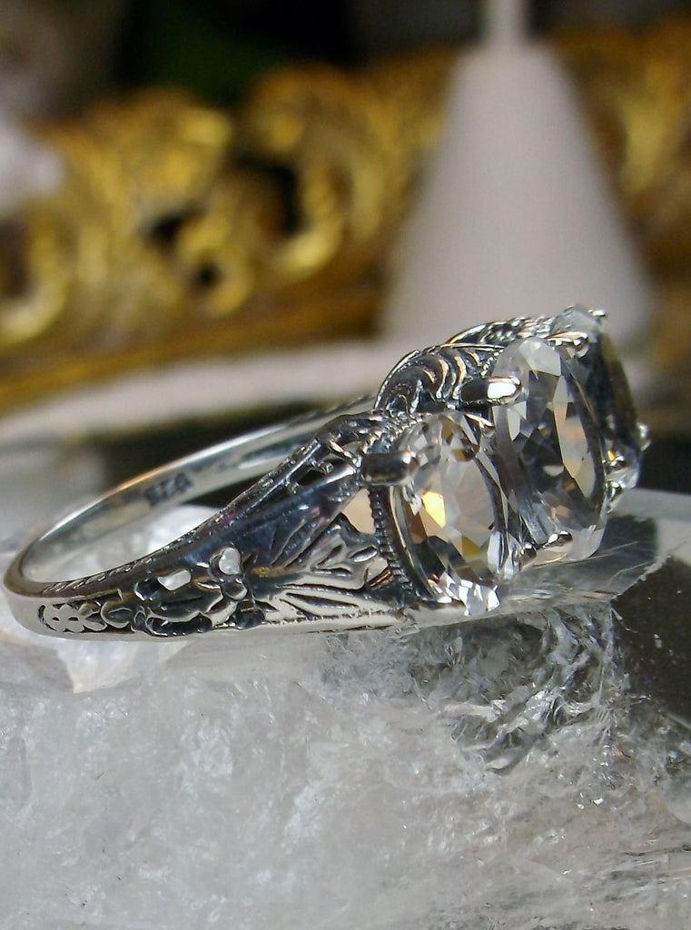 Natural White Topaz Ring, Trinity Ring, Art Deco Jewelry, Silver Embrace Jewelry, D41