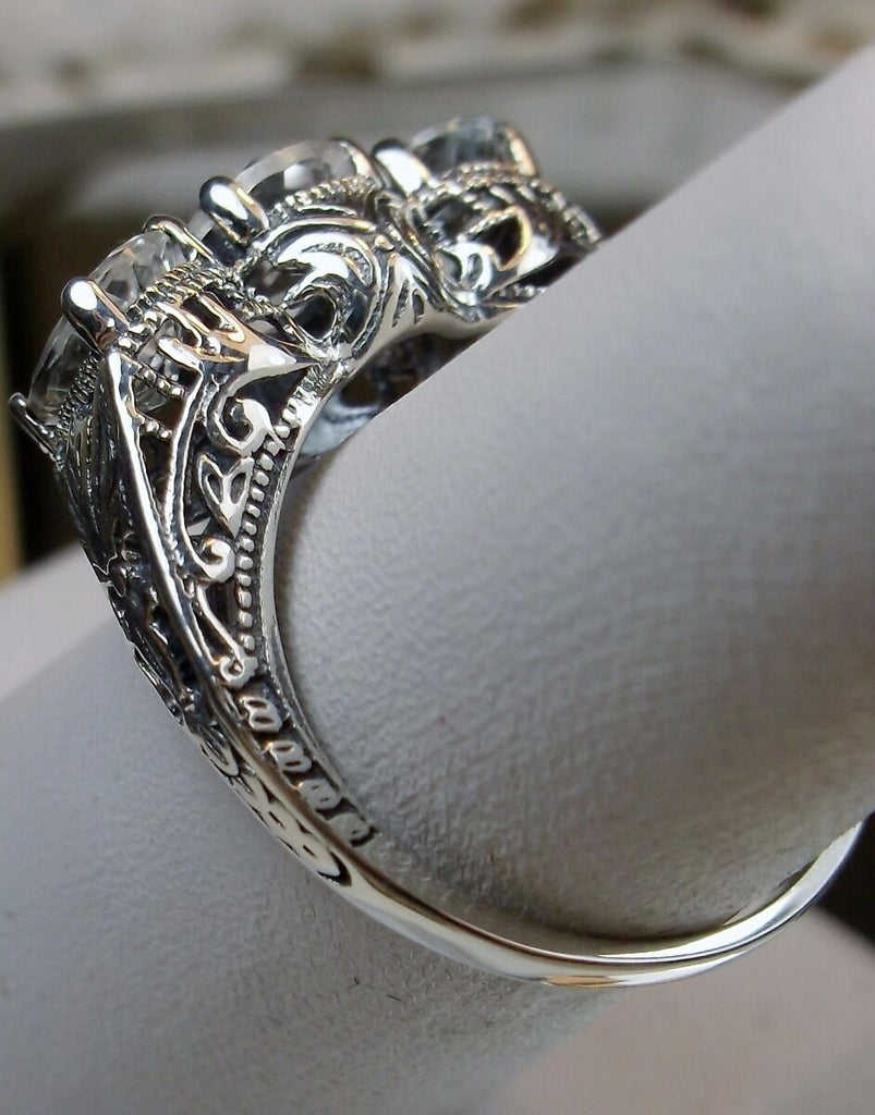 Natural White Topaz Trinity 3 stone Ring, Sterling silver filigree, antique jewelry, silver embrace Jewelry, D41