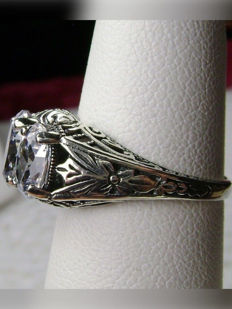 White Cubic Zirconia Ring, Art Deco Jewelry, Silver Embrace Jewelry, D41