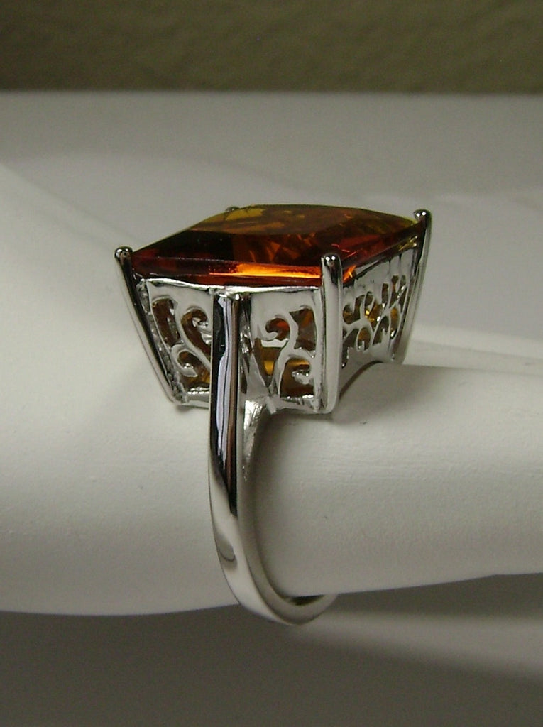 Orange Cognac Citrine Square Ring, Art Deco Ring, Big Square Gem, Vintage Sterling silver Jewelry, Silver Embrace Jewelry D45