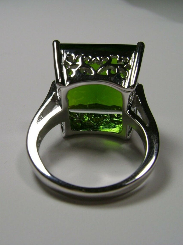 Green Peridot Square Ring, Art Deco Ring, Big Square Gem, Vintage Sterling silver Jewelry, Silver Embrace Jewelry D45