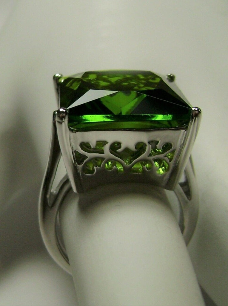 Green Peridot Square Ring, Art Deco Ring, Big Square Gem, Vintage Sterling silver Jewelry, Silver Embrace Jewelry D45