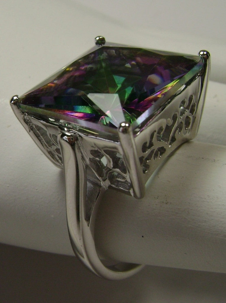 Mystic Rainbow Topaz Square Ring, Art Deco Ring, Big Square Gem, Vintage Sterling silver Jewelry, Silver Embrace Jewelry D45