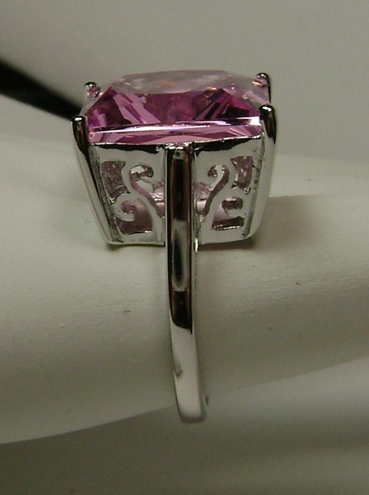 Pink Topaz Square Ring, Art Deco Ring, Big Square Gem, Vintage Sterling silver Jewelry, Silver Embrace Jewelry D45