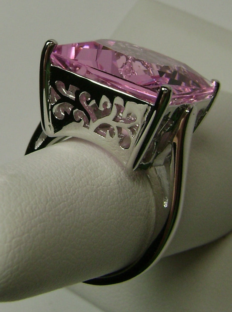 Pink Topaz Square Ring, Art Deco Ring, Big Square Gem, Vintage Sterling silver Jewelry, Silver Embrace Jewelry D45