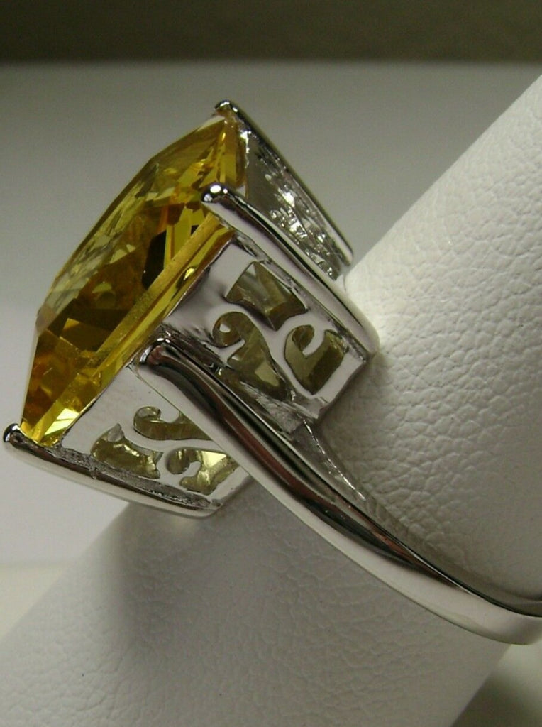 Lemon Yellow Citrine Square Ring, Art Deco Ring, Big Square Gem, Vintage Sterling silver Jewelry, Silver Embrace Jewelry D45