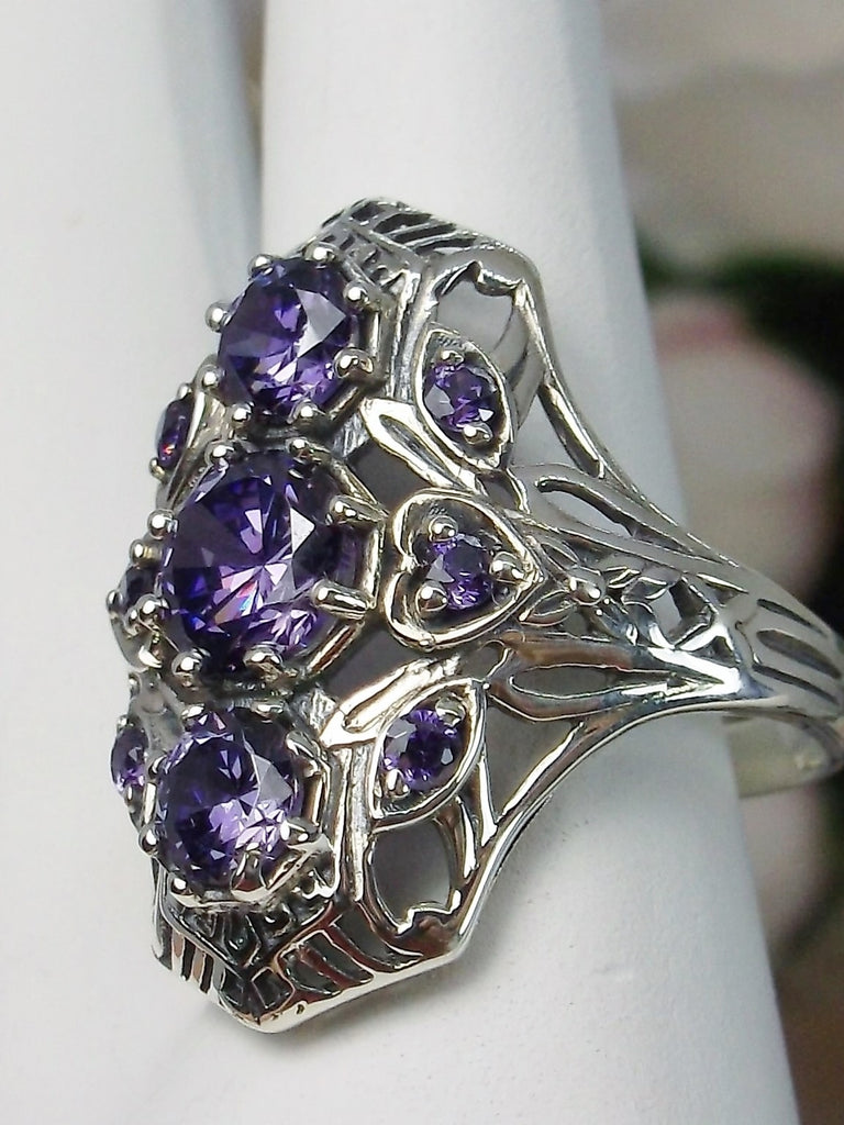 Purple Amethyst 9gem ring, Vintage Art deco style, Vintage Jewelry, Silver Embrace Jewelry, D69
