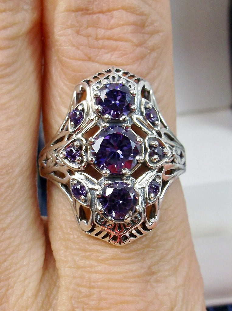 Purple Amethyst 9gem ring, Vintage Art deco style, Vintage Jewelry, Silver Embrace Jewelry, D69